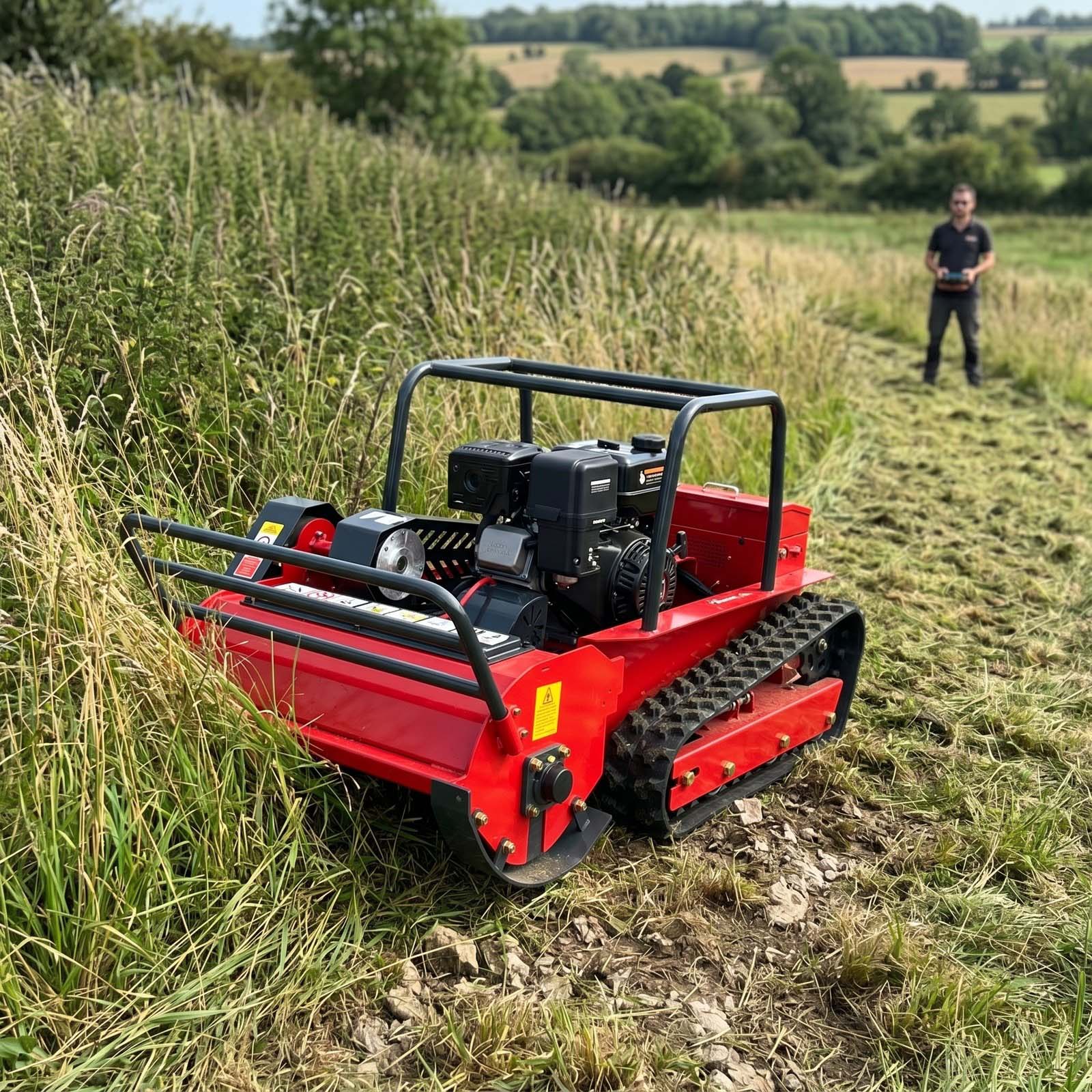 GST-1000 gasoline hybrid tracked flail mower remote-control safety scene