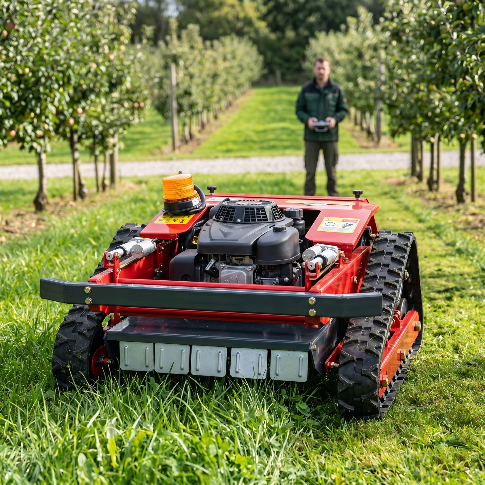 GST-550 compact hybrid tracked mower remote-control safety scene